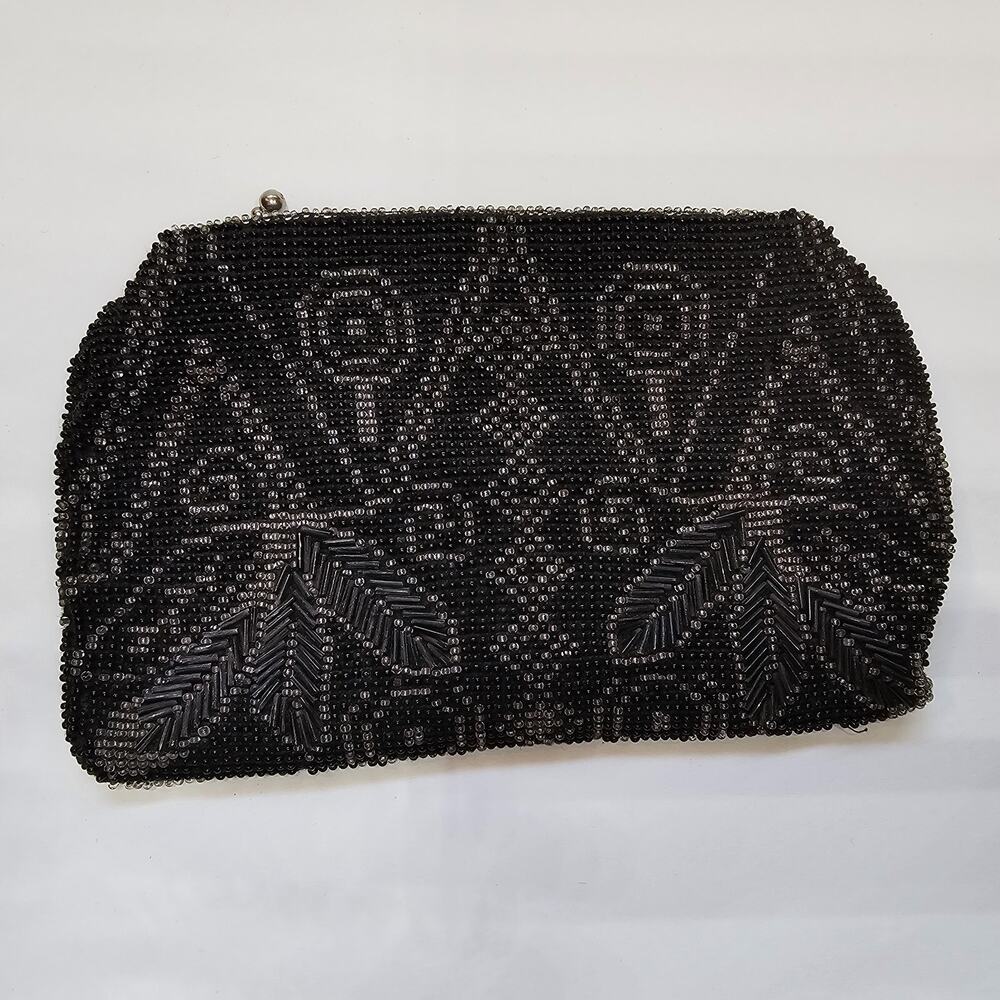 Czechoslovakia Beaded Purse Bag Glass Seed Beads Zippered Closure Vintage 1920s